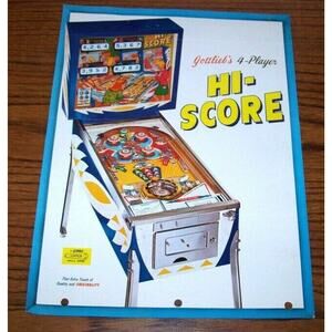 Hi Score Pinball FLYER Gottlieb Original 1967 Promo Game Art Sheet Pool Theme Re
